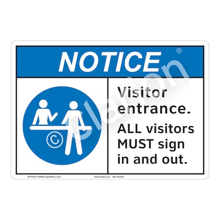 ANSI/ISO Compliant Notice Visitor Entrance Safety Signs Indoor/Outdoor Plastic (BJ) 12 X 18